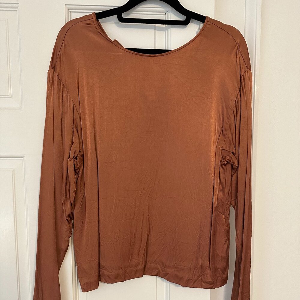 Copper satin long sleeved shirt